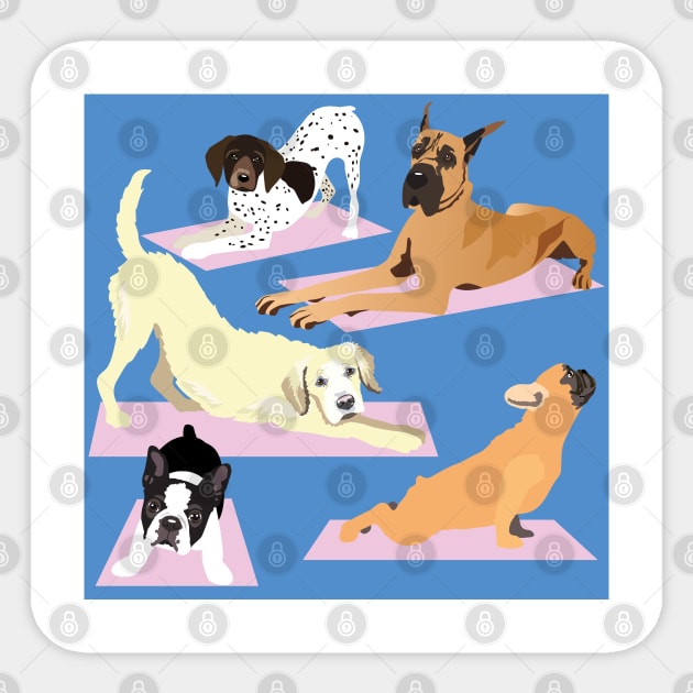Yoga Dogs Denim Blue and Pink Sticker by HotPinkStudio.Me